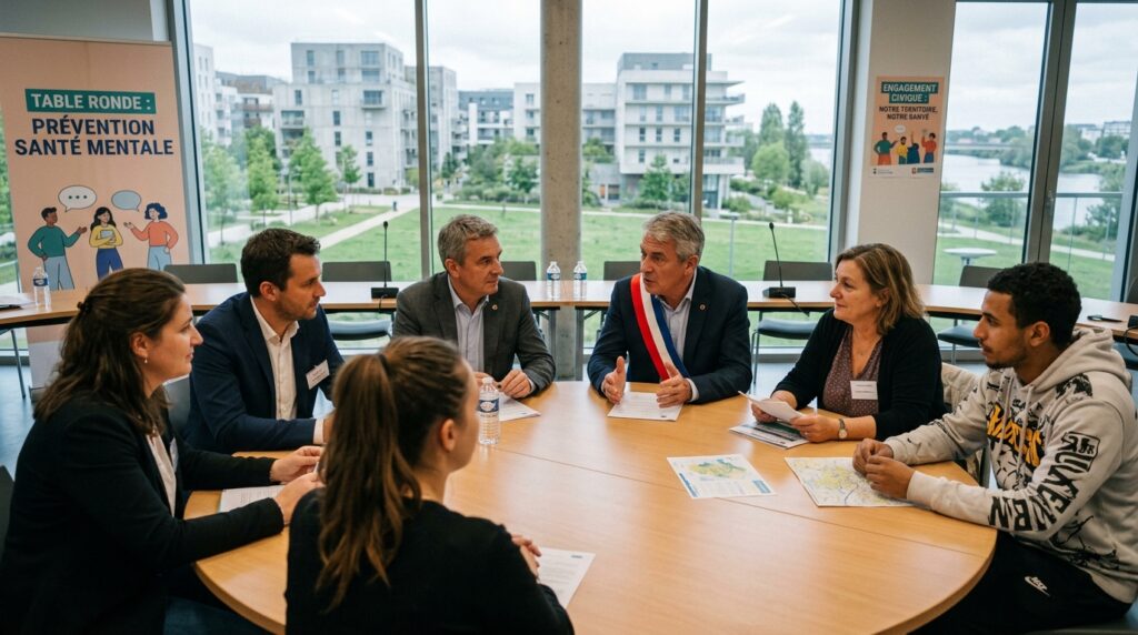 deux représentants du département organisent une table ronde près de nantes pour discuter et promouvoir la santé mentale, rassemblant experts et acteurs locaux.