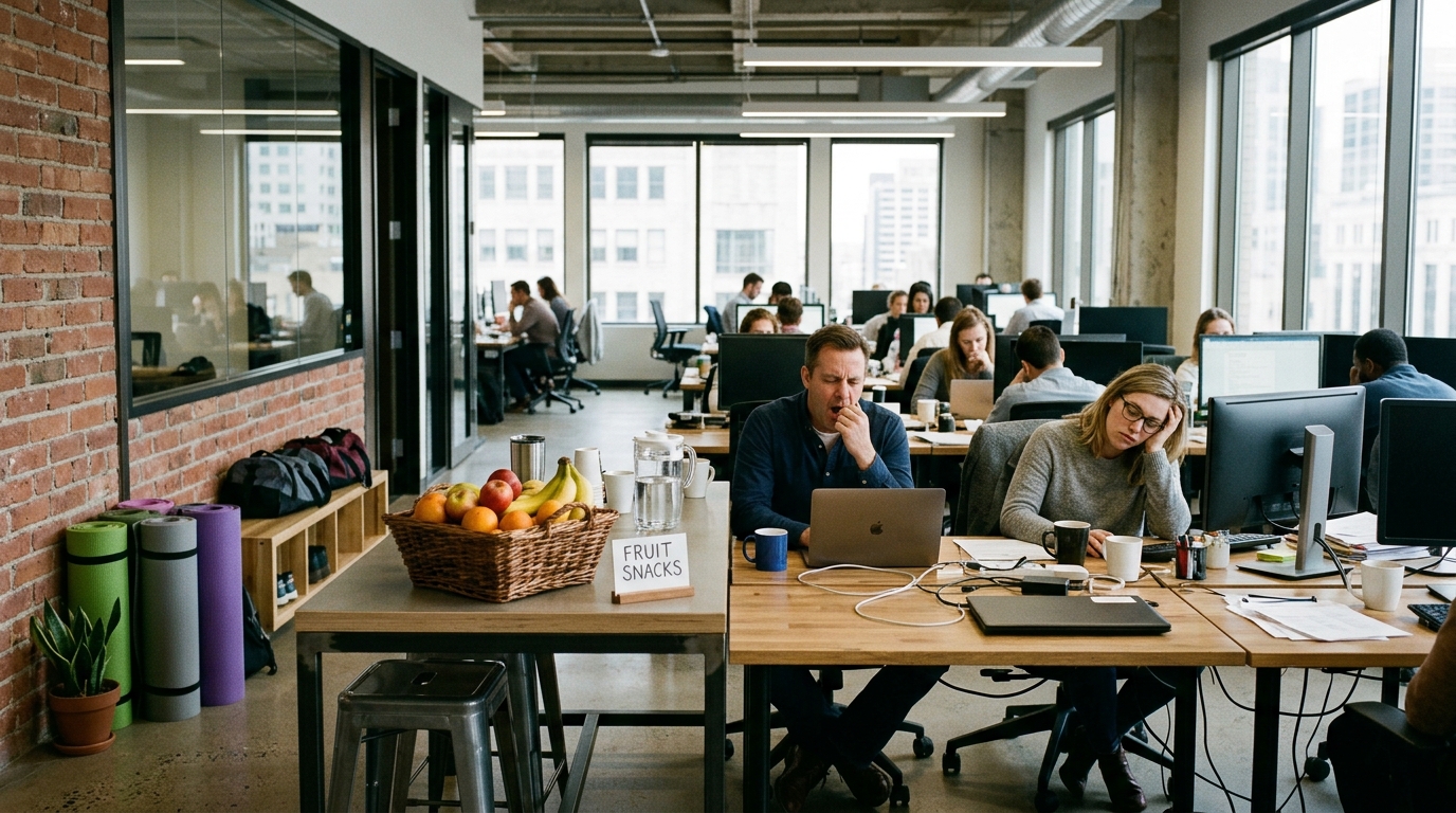 explorez les enjeux réels de la santé mentale au travail au-delà des initiatives superficielles comme les fruits gratuits et le yoga, pour mieux répondre aux besoins essentiels des employés.